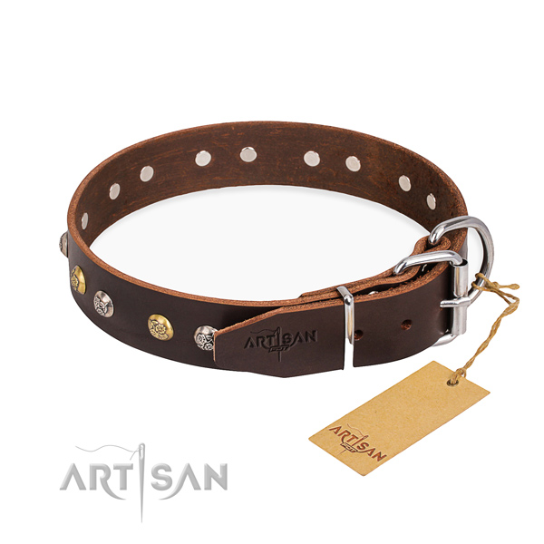 Soft to touch leather dog collar crafted for fancy walking