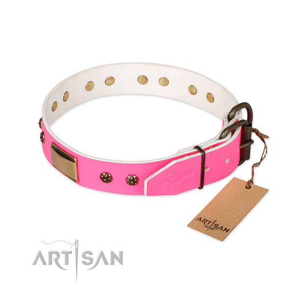 Strong traditional buckle on genuine leather dog collar for your canine