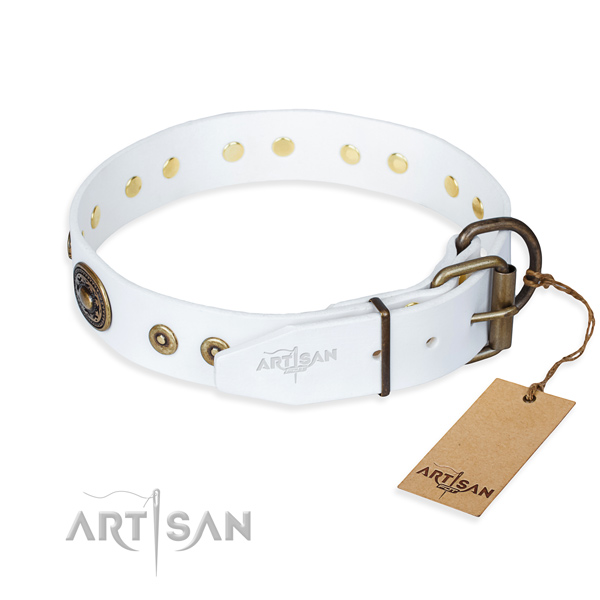 Full grain genuine leather dog collar made of high quality material with strong embellishments