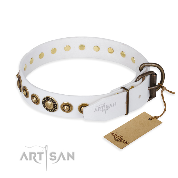 Strong leather dog collar handcrafted for walking
