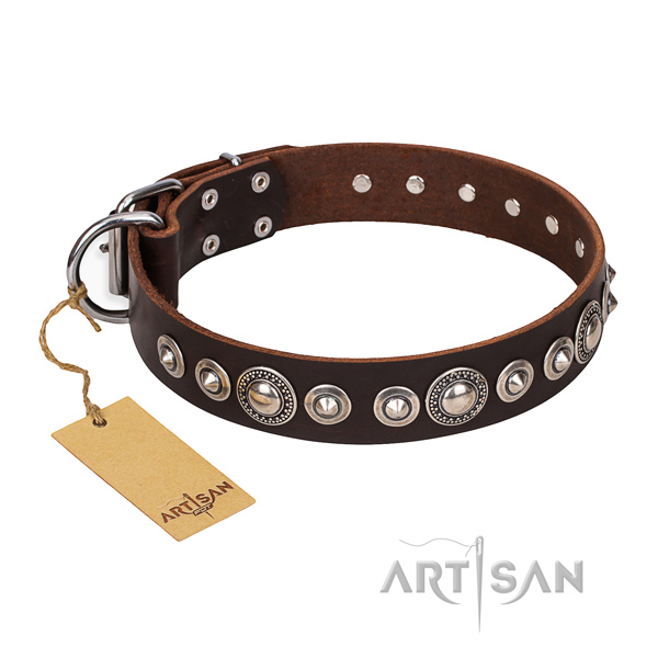 Genuine leather dog collar made of high quality material with strong adornments