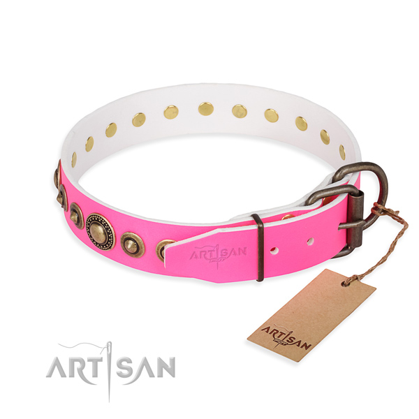 High quality natural genuine leather dog collar created for daily use