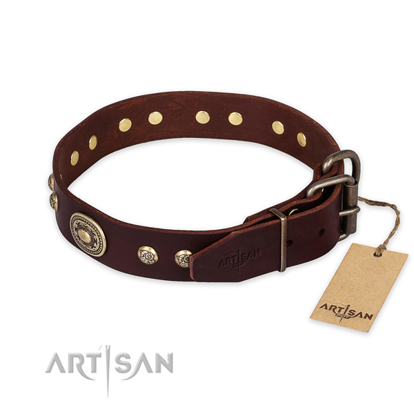 Durable buckle on natural leather collar for basic training your doggie