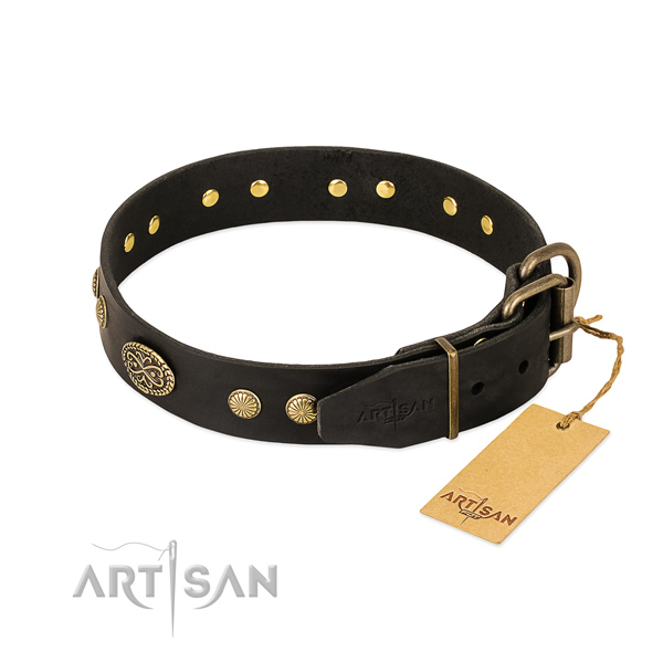 Rust resistant hardware on full grain natural leather dog collar for your pet