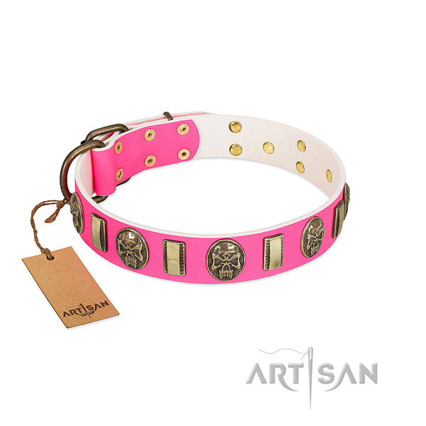Strong fittings on full grain natural leather dog collar for your dog