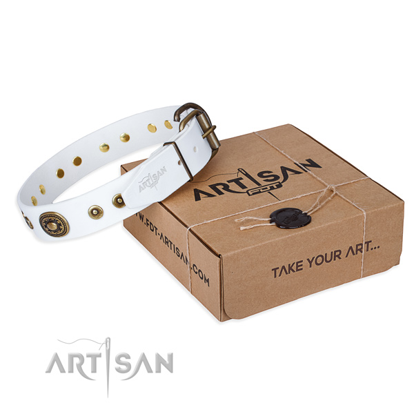 Natural genuine leather dog collar made of soft material with strong traditional buckle