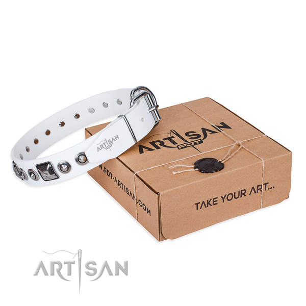 Soft full grain leather dog collar crafted for comfortable wearing