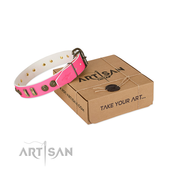 Reliable hardware on natural leather dog collar for your pet