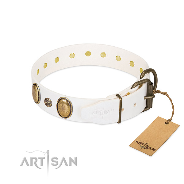 Everyday use flexible full grain leather dog collar