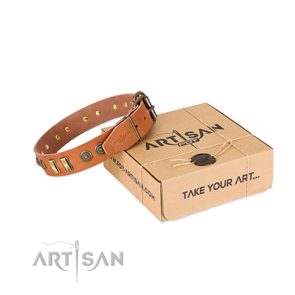 Corrosion proof hardware on genuine leather dog collar for your dog