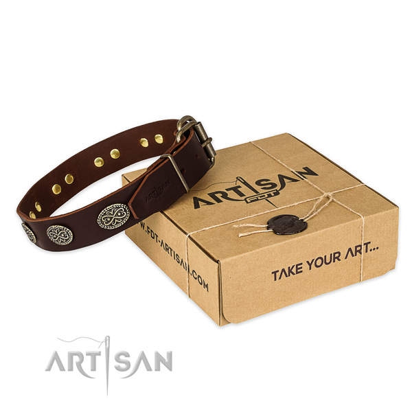 Rust-proof hardware on genuine leather collar for your stylish doggie