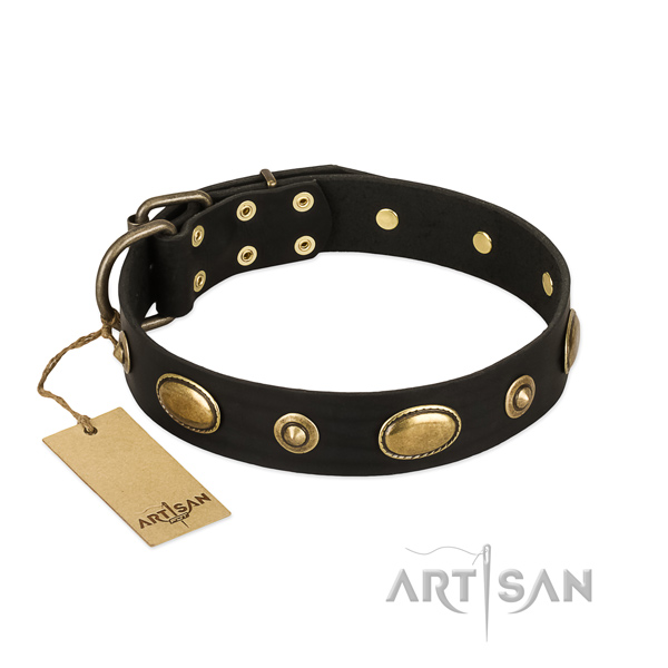 Impressive full grain natural leather collar for your pet