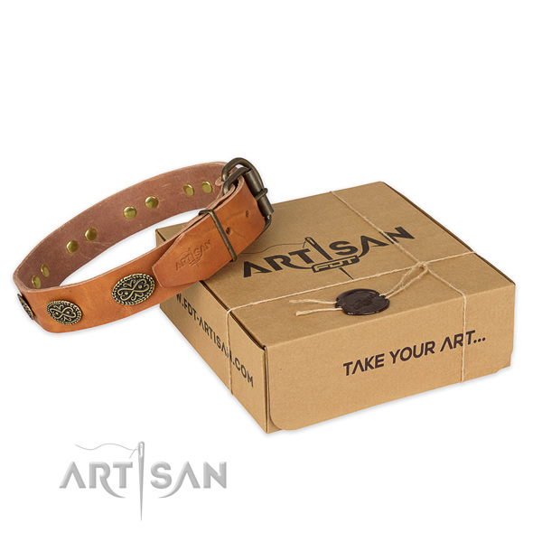 Rust resistant fittings on natural genuine leather collar for your attractive four-legged friend