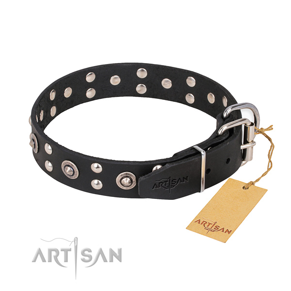 Corrosion resistant fittings on full grain genuine leather collar for your stylish four-legged friend