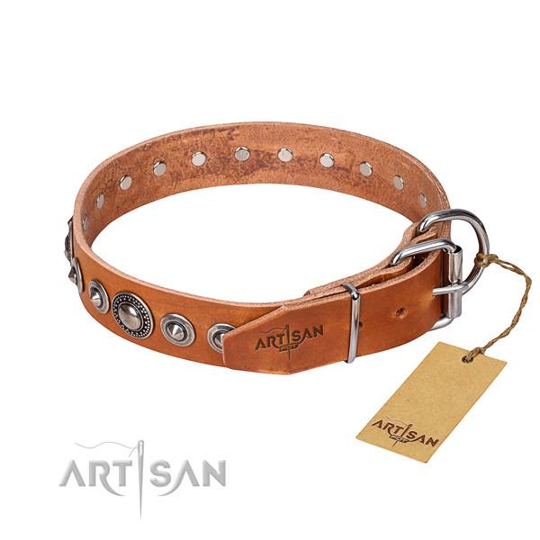 Full grain genuine leather dog collar made of high quality material with corrosion proof decorations