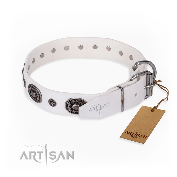 Strong natural genuine leather dog collar made for stylish walking