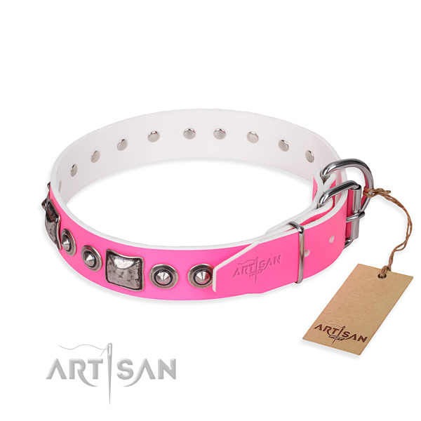 Gentle to touch leather dog collar crafted for walking