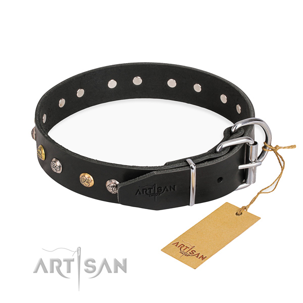 High quality full grain genuine leather dog collar handmade for daily walking