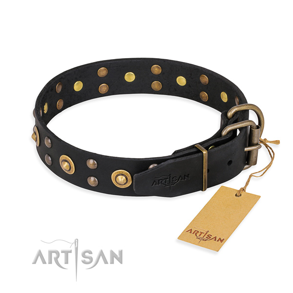 Corrosion proof D-ring on full grain leather collar for your beautiful canine