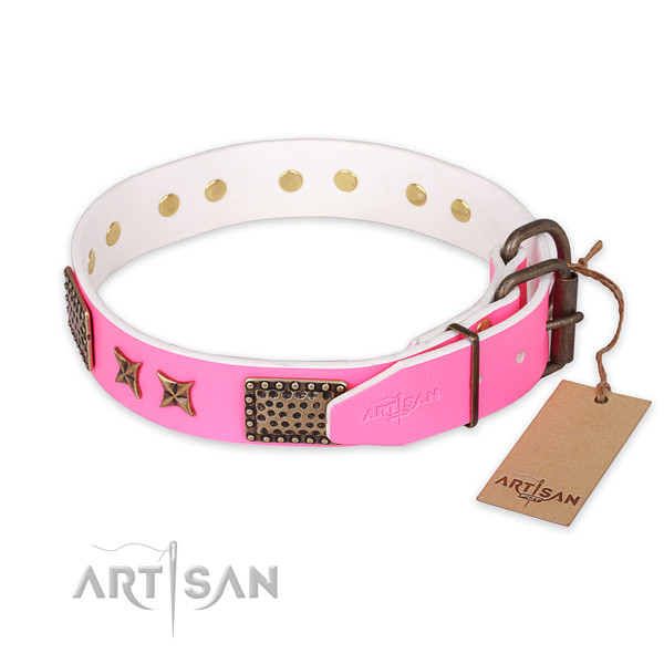 Strong buckle on full grain genuine leather collar for your attractive four-legged friend