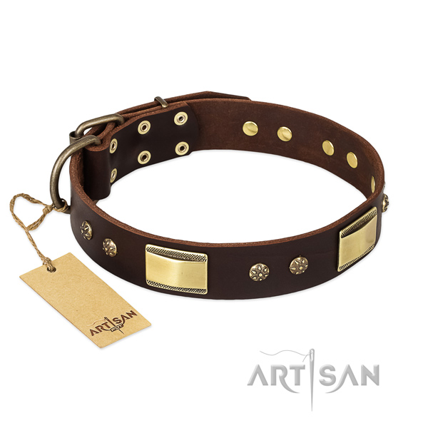 Full grain leather dog collar with durable D-ring and decorations
