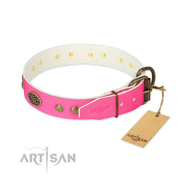 Rust resistant buckle on genuine leather dog collar for your four-legged friend