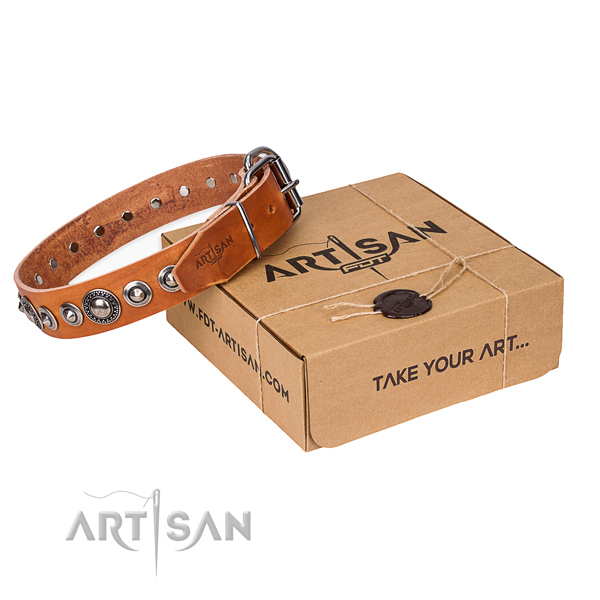 Full grain leather dog collar made of flexible material with reliable hardware