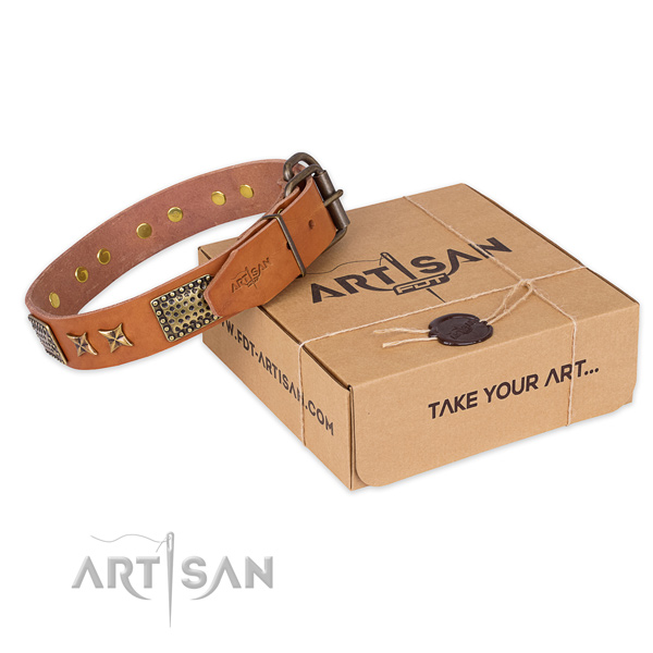 Rust resistant hardware on full grain leather collar for your beautiful doggie