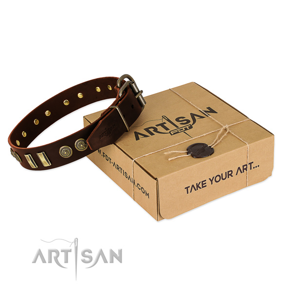 Reliable traditional buckle on full grain leather dog collar for your pet