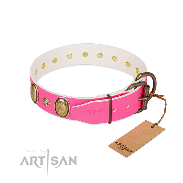 Everyday walking top notch natural genuine leather dog collar