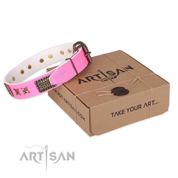 Durable fittings on leather collar for your lovely doggie