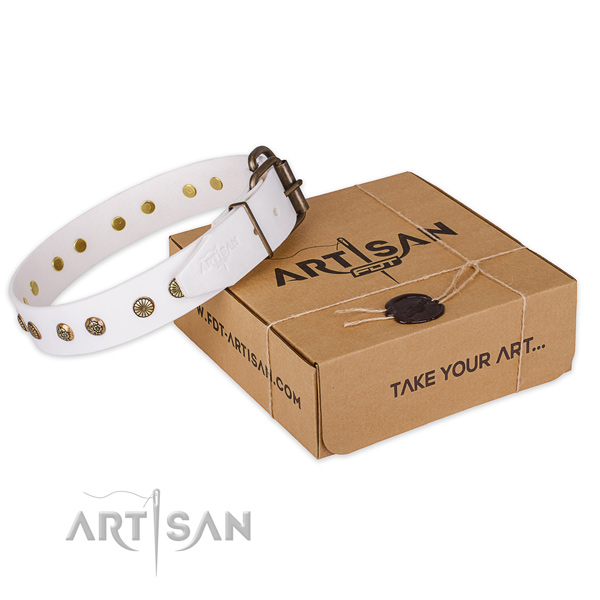 Rust resistant hardware on full grain leather collar for your beautiful pet