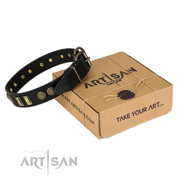 Rust-proof buckle on genuine leather dog collar for your canine