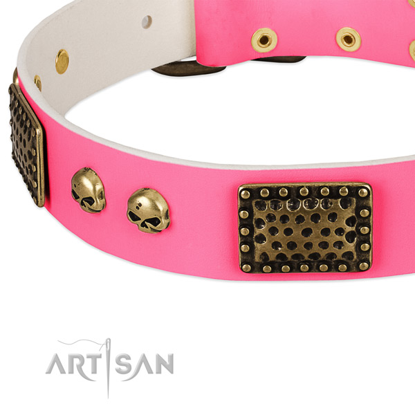 Reliable studs on full grain natural leather dog collar for your four-legged friend