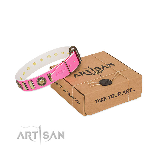 Durable full grain genuine leather dog collar handmade for your canine