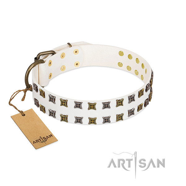 Gentle to touch natural leather dog collar with embellishments for your doggie
