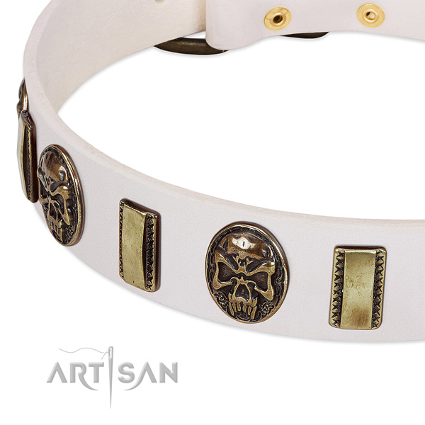 Strong buckle on genuine leather dog collar for your doggie