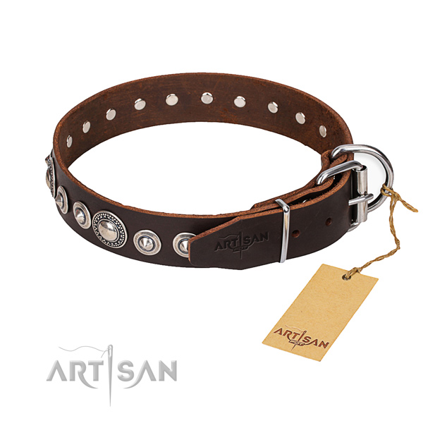 Natural genuine leather dog collar made of best quality material with reliable hardware