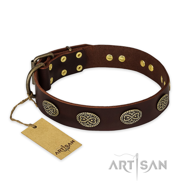 Remarkable full grain genuine leather dog collar with durable hardware