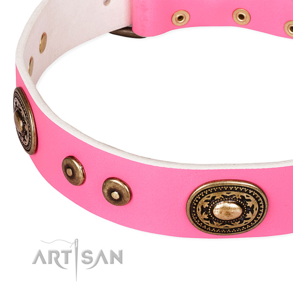 Full grain natural leather dog collar made of best quality material with adornments