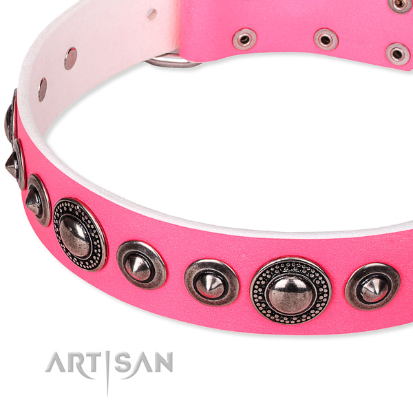 Easy wearing embellished dog collar of fine quality full grain genuine leather