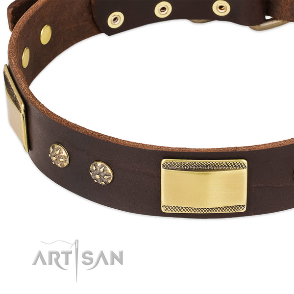 Rust-proof fittings on full grain leather dog collar for your four-legged friend