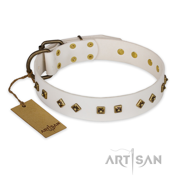 Exceptional full grain natural leather dog collar with reliable buckle