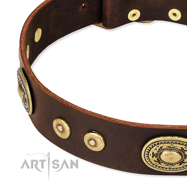 Embellished dog collar made of soft to touch full grain natural leather