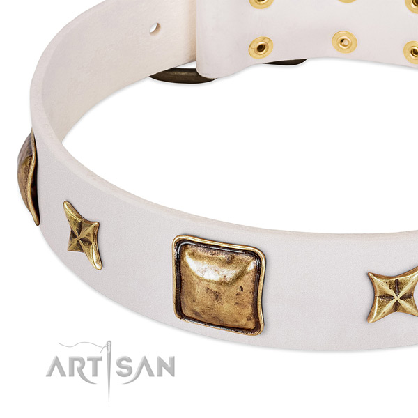 Strong fittings on leather dog collar for your doggie