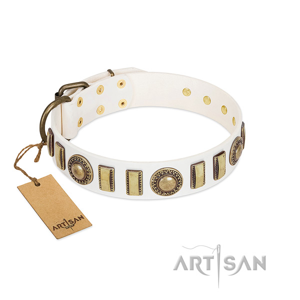 Amazing full grain genuine leather dog collar with reliable D-ring