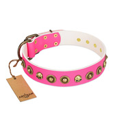 "Pawty Time" FDT Artisan Pink Leather Cane Corso Collar with Decorative Skulls and Brooches