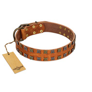 "Terra-cotta" FDT Artisan Tan Leather Cane Corso Collar with Two Rows of Studs