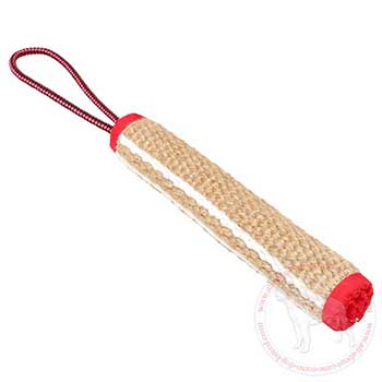 Rolled jute bite tug for Cane Corso with nylon handle