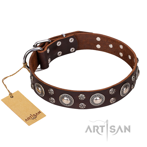 Long-lasting leather dog collar with non-rusting hardware